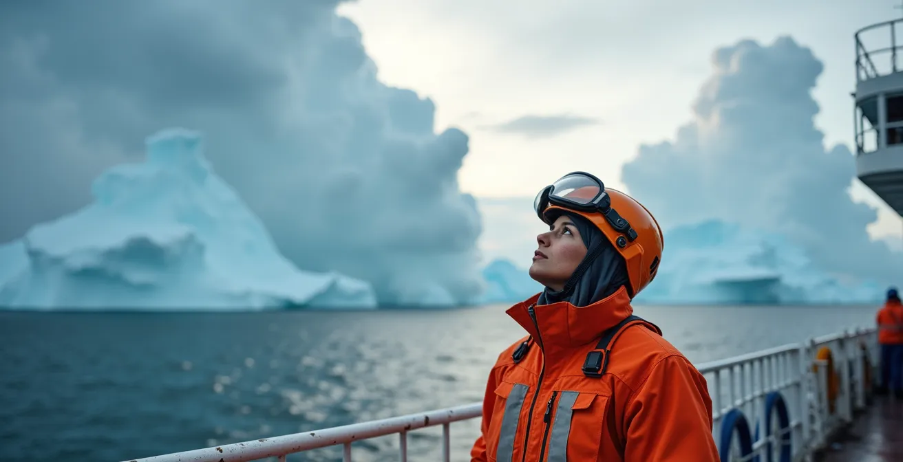 Conceptual visualization of marine cloud brightening technology over Arctic waters