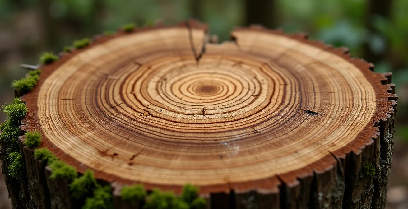 Time-lapse visualization of forest transformation showing ecological debt accumulation