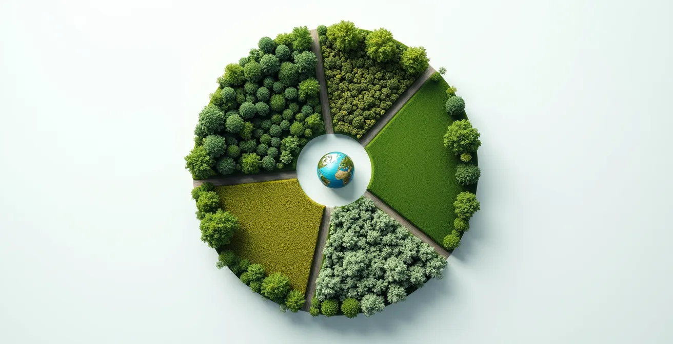 Visual breakdown of ecological footprint components measured in global hectares