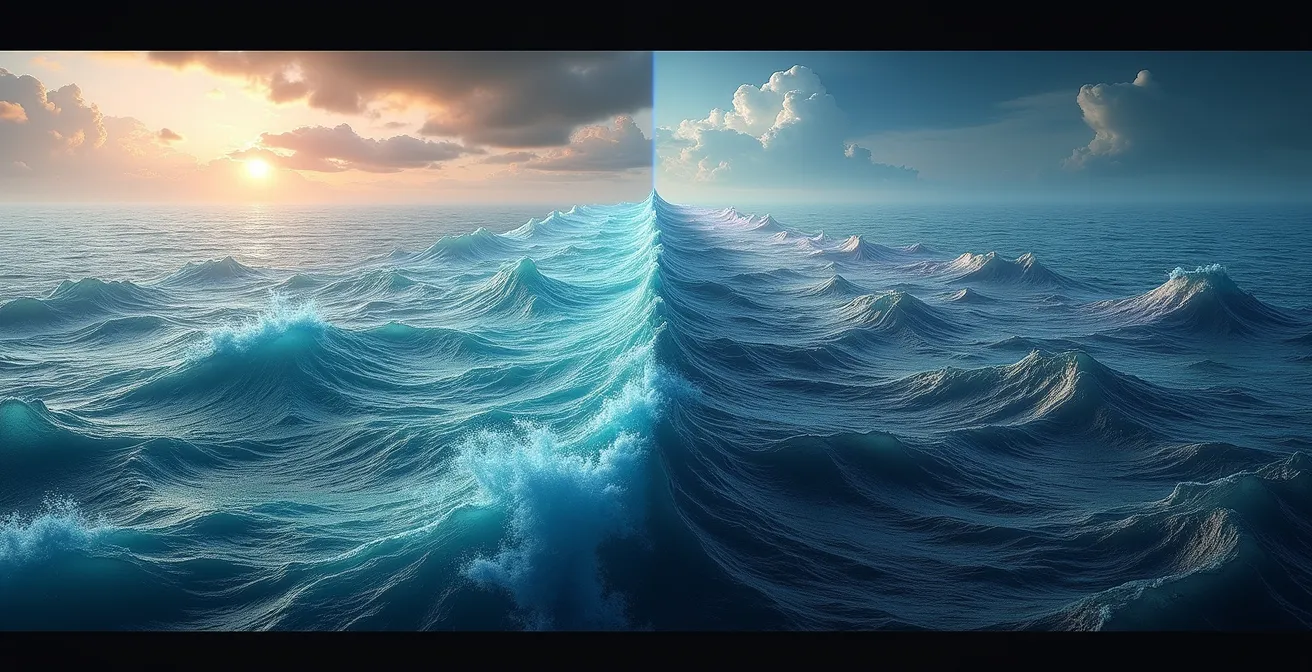 Satellite view of Atlantic Ocean currents showing AMOC disruption patterns affecting European climate