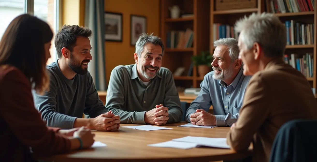 People from different backgrounds engaged in respectful dialogue around a circular table